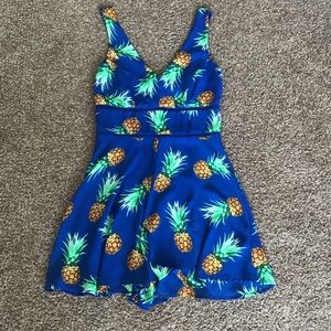 Blue pineapple romper/swimsuit coverup